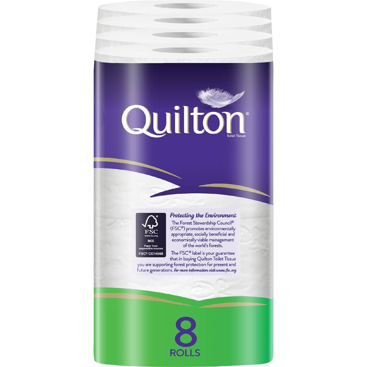 Quilton Double Length White 3 Ply Toilet Paper 8 pack