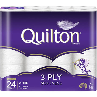 Quilton White 3 Ply Toilet Paper 24 pack