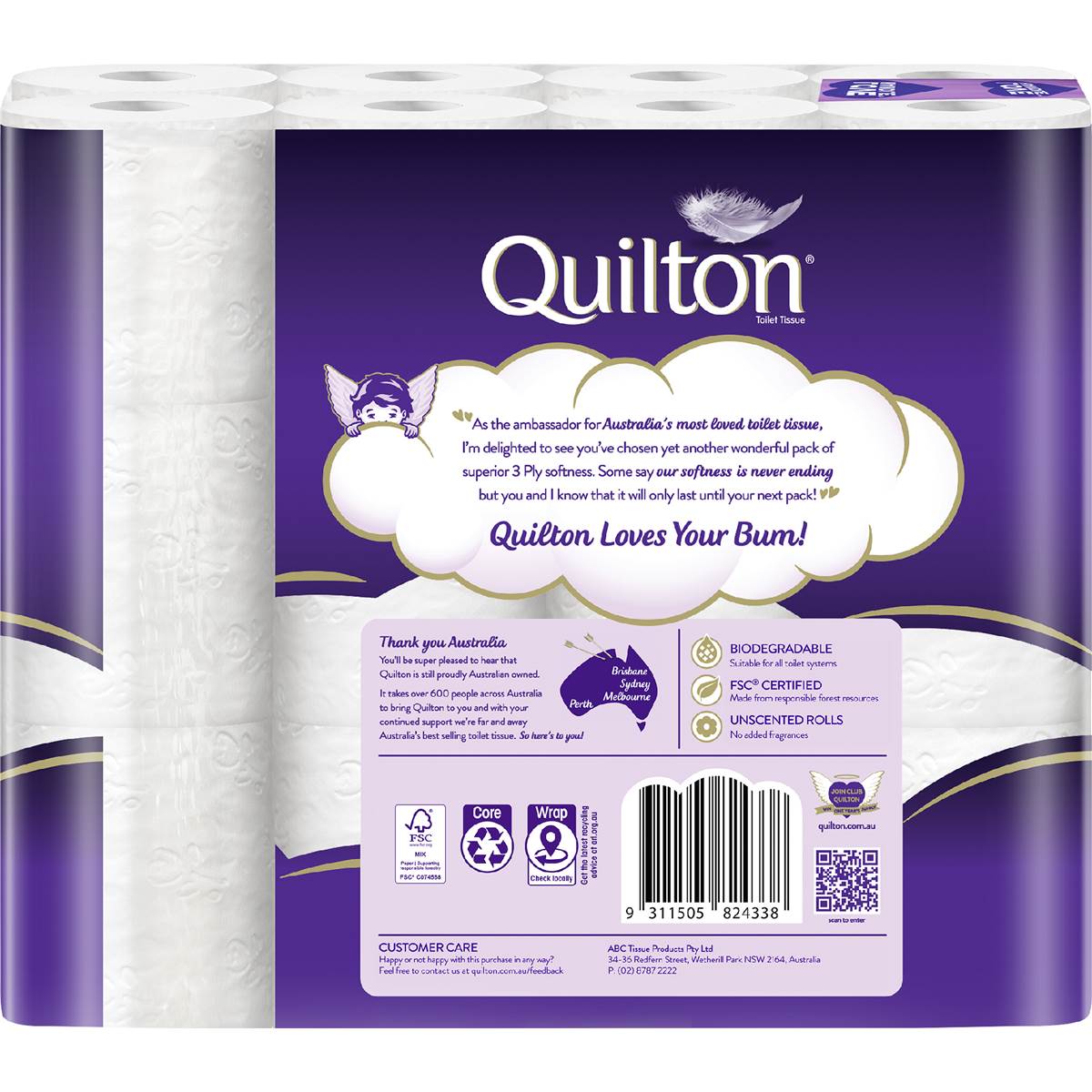 Quilton White 3 Ply Toilet Paper 24 pack