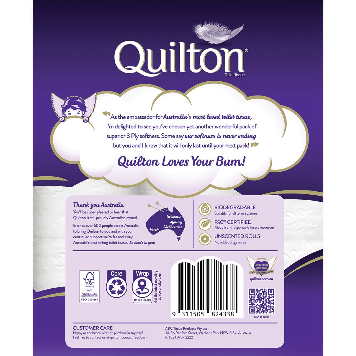 Quilton White 3 Ply Toilet Paper 24 pack