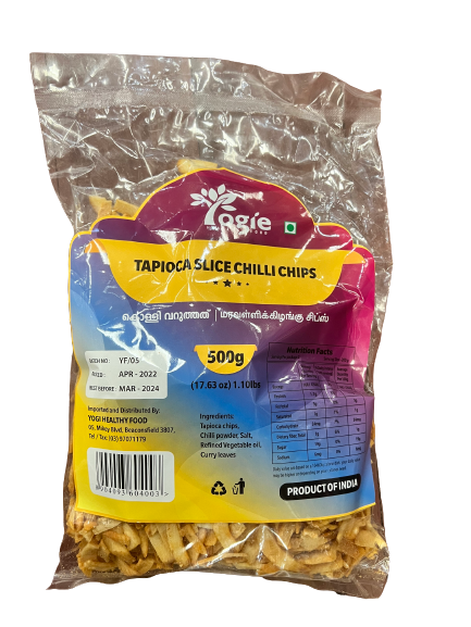 Yogie Tapioca Slice Chilli Chips 500G